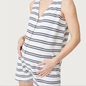 Hatch Maternity Leah V-Neck Romper Striped